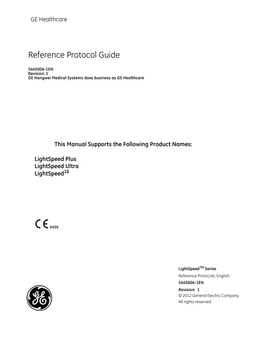 Parametri aparat: GE LightSpeed 16 Protocols — pagina 1