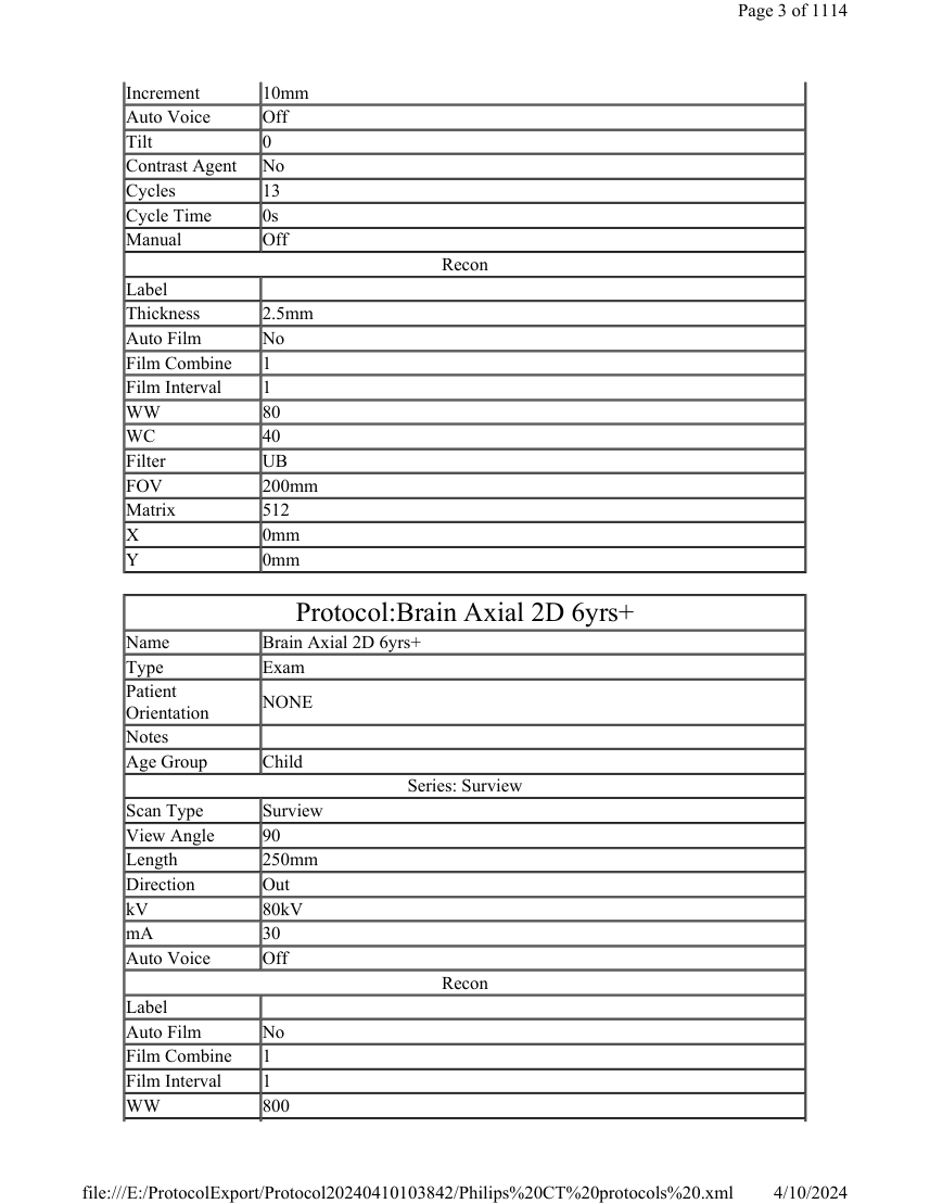 Parametri aparat: Philips Incisive 128 Protocols — pagina 3