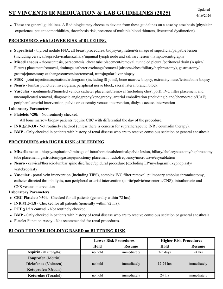 Medicație și analize înaintea procedurilor (2025) — pagina 1