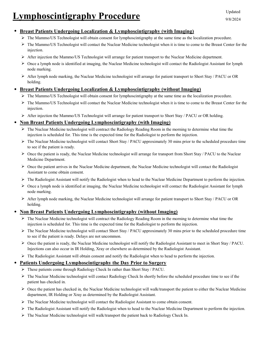 Procedură de limfoscintigrafie — pagina 1